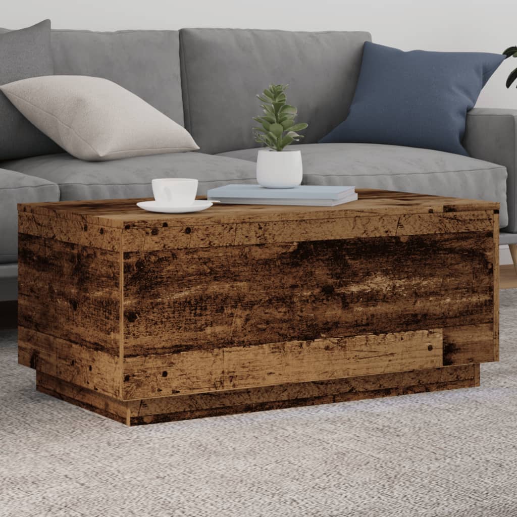 Table basse avec lumières LED vieux bois 90x50x40 cm - XIOS