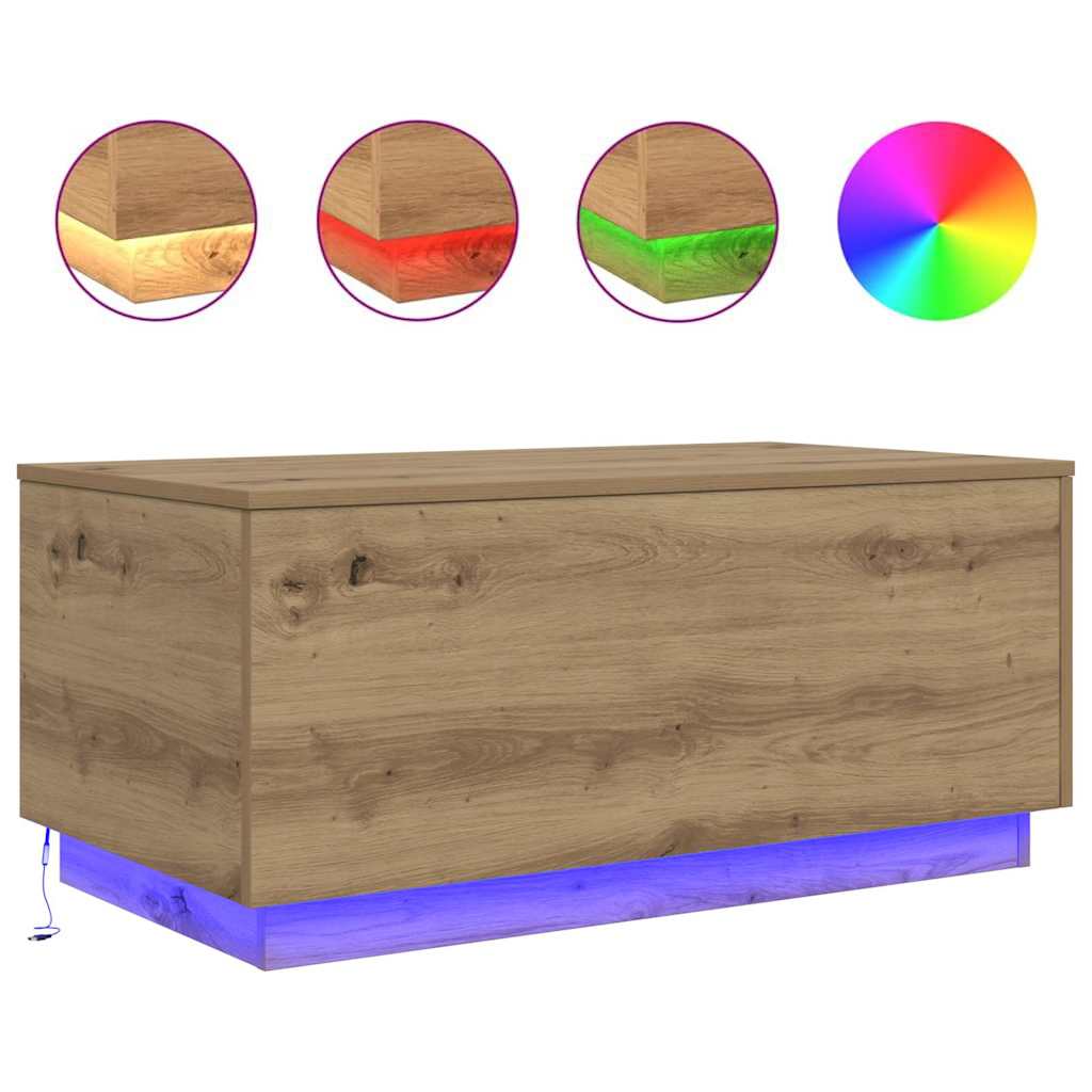 Table basse avec lumières LED chêne artisanal 90x50x40 cm - XIOS