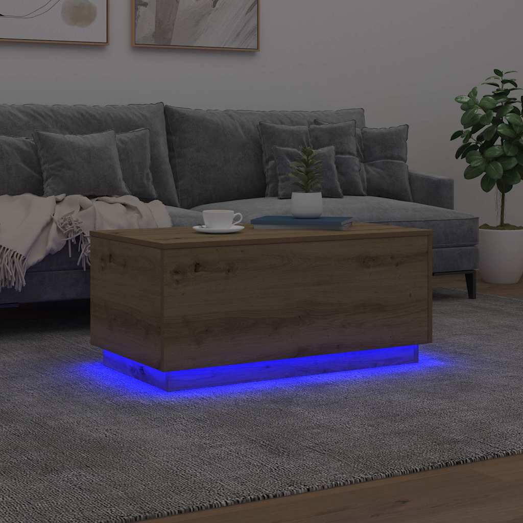 Table basse avec lumières LED chêne artisanal 90x50x40 cm - XIOS