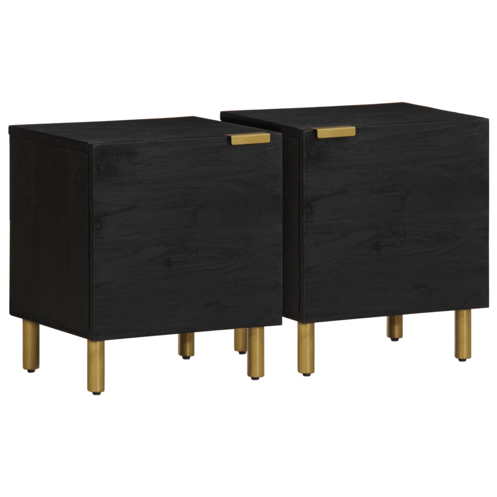Tables de chevet 2 pcs noir 40x33x46 cm bois de manguier solide - XIOS