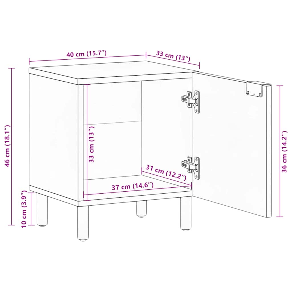 Tables de chevet 2 pcs noir 40x33x46 cm bois de manguier solide - XIOS