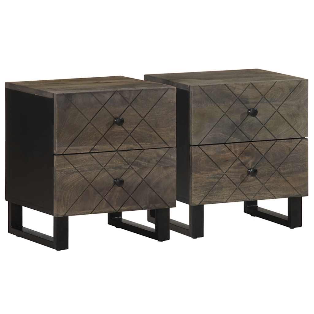 Tables de chevet 2 pcs noir 40x33x46 cm bois de manguier solide - XIOS