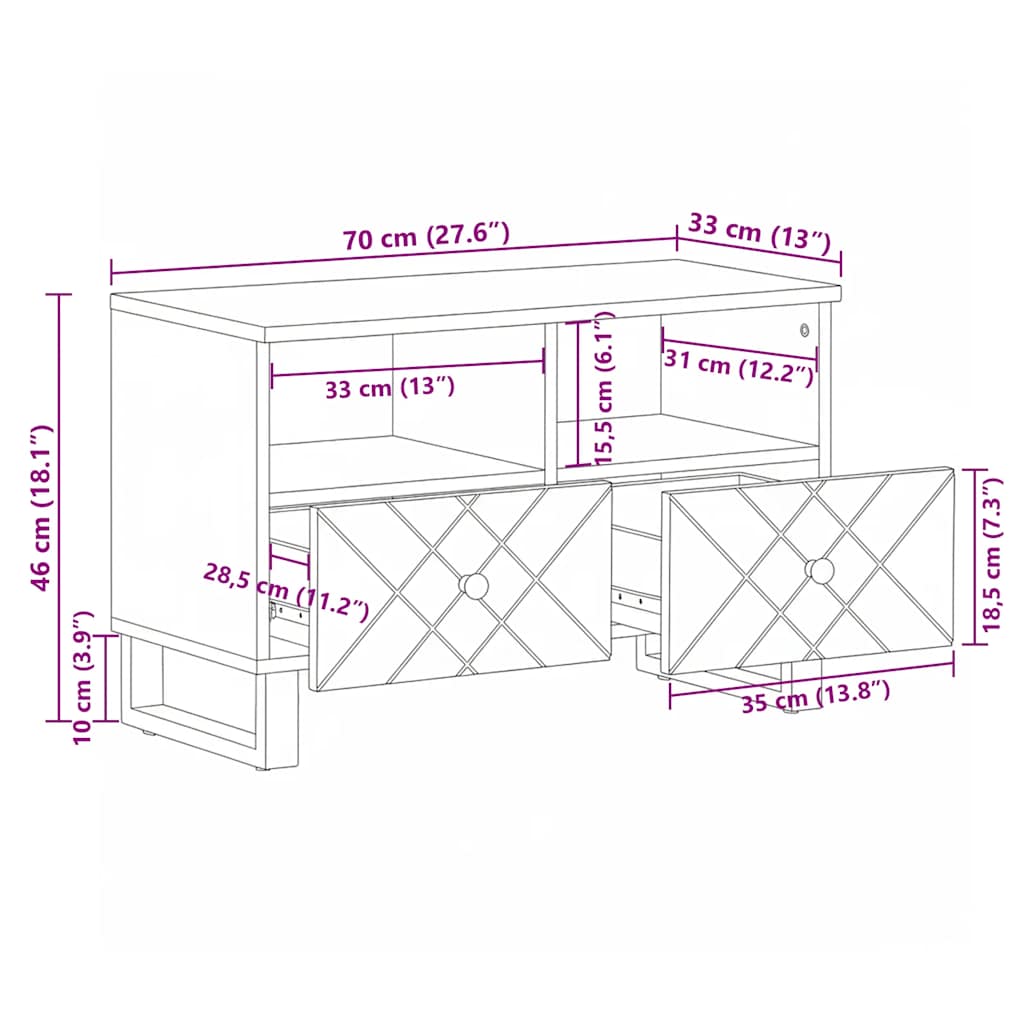 Meuble TV noir 70x33x46 cm bois massif de manguier - XIOS