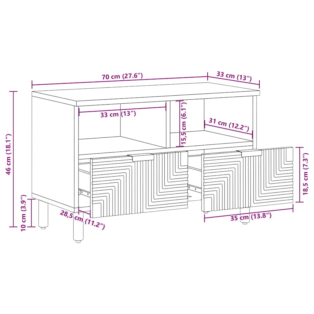 Meuble TV marron 70x33x46 cm bois massif de manguier - XIOS