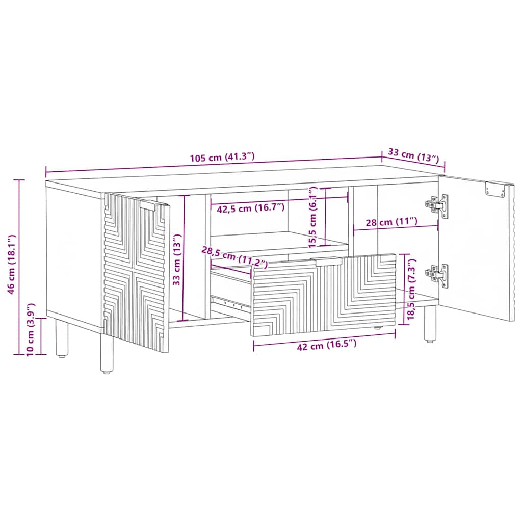 Meuble TV marron 105x33x46 cm Bois massif de manguier - XIOS