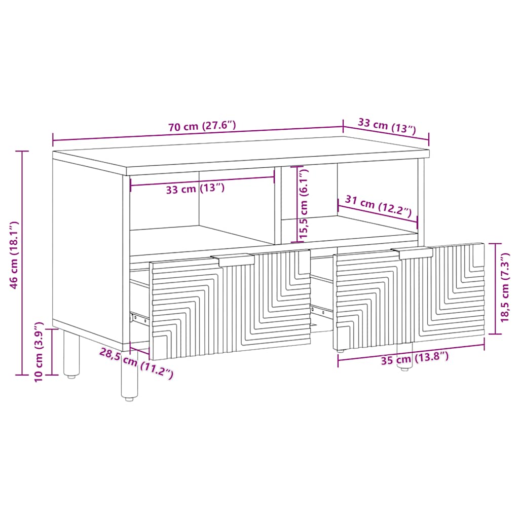 Meuble TV 70x33x46 cm en bois massif d'acacia - XIOS