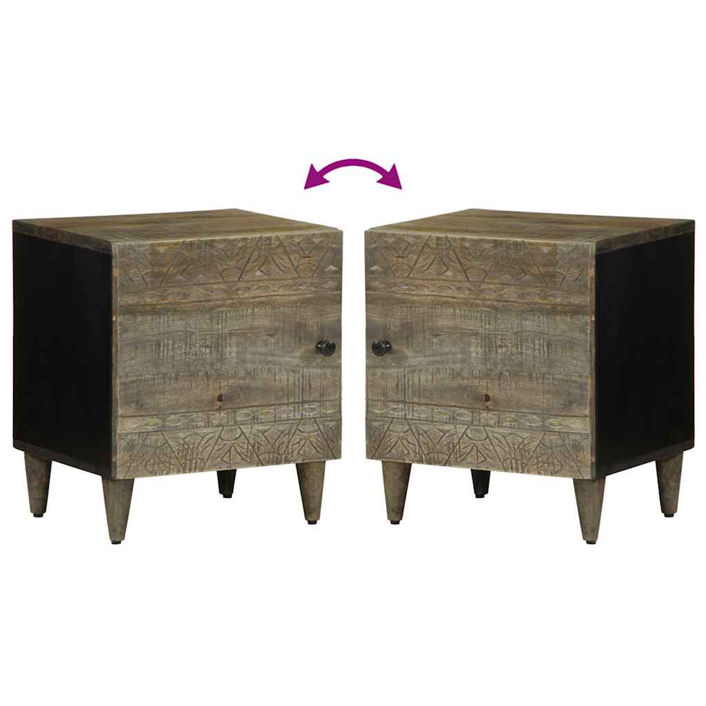 Table de chevet gris clair 40x33x46 cm bois de manguier solide - XIOS