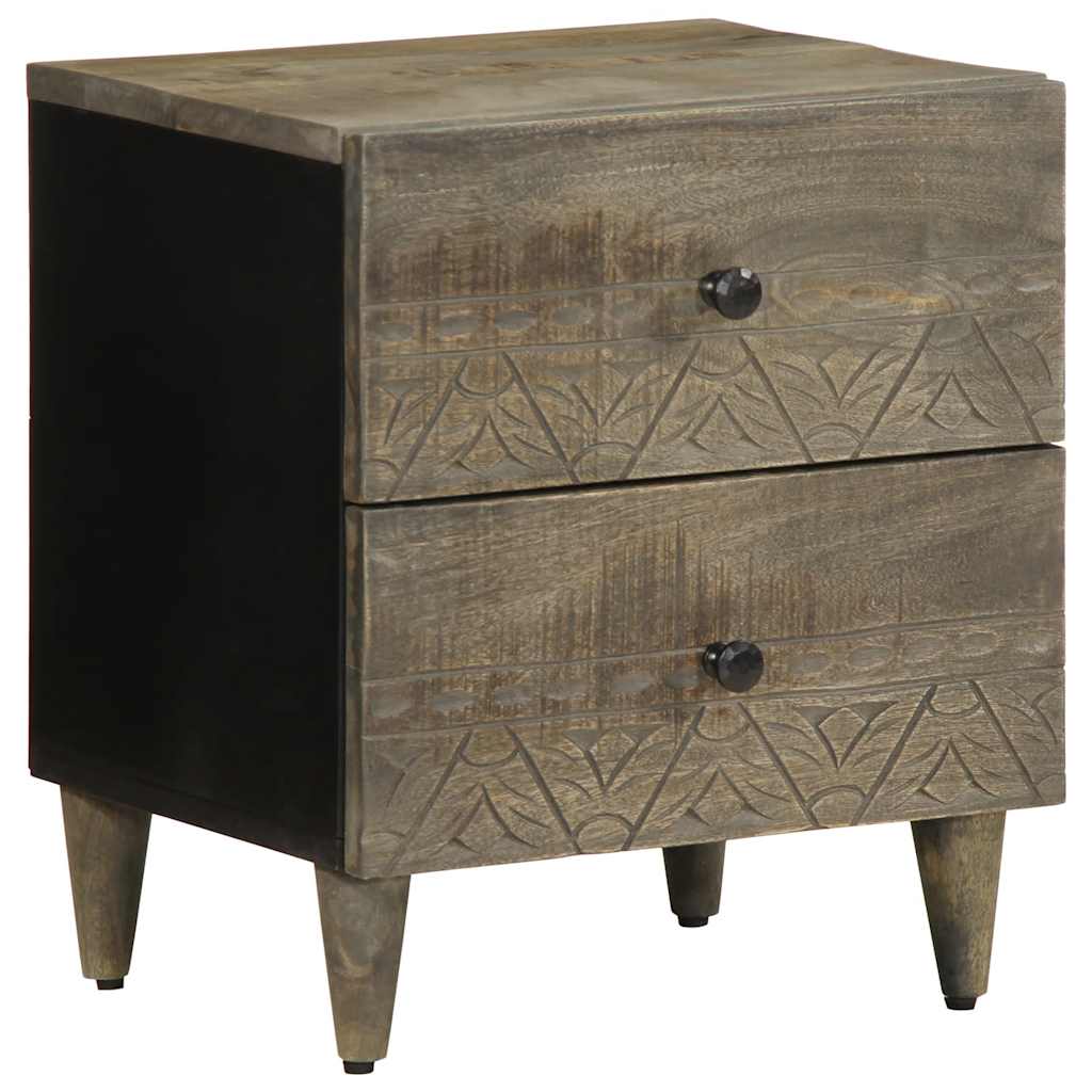 Table de chevet gris clair 40x33x46 cm bois de manguier solide - XIOS