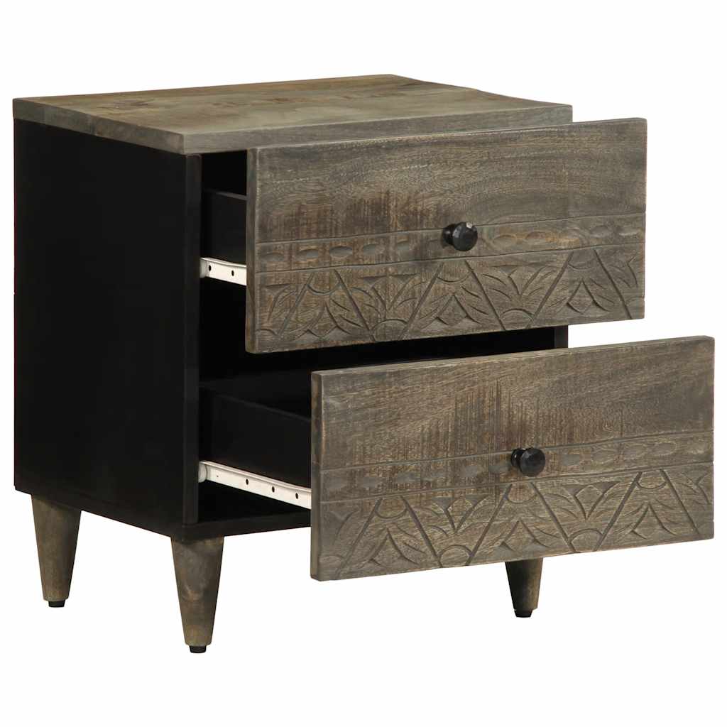 Table de chevet gris clair 40x33x46 cm bois de manguier solide - XIOS