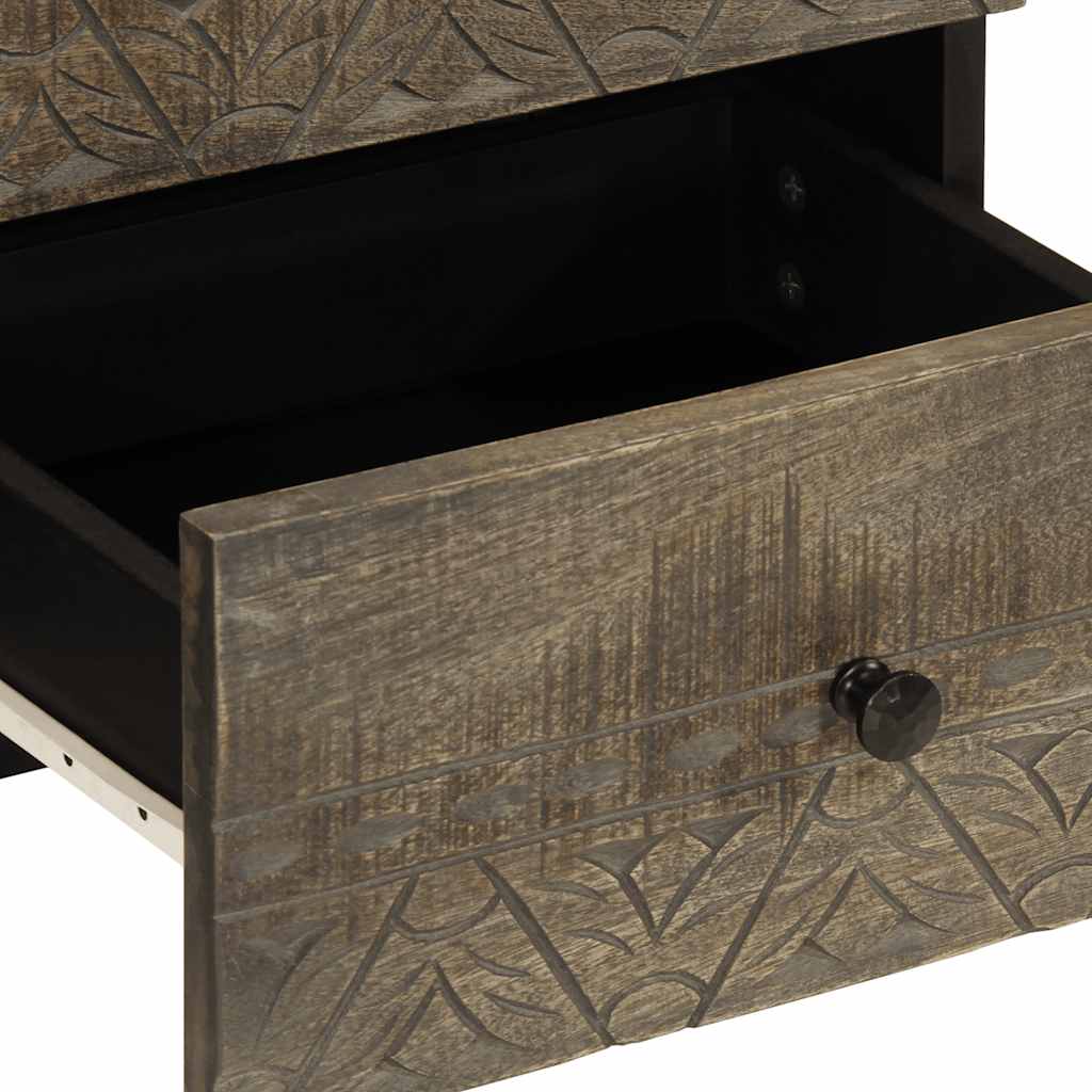 Table de chevet gris clair 40x33x46 cm bois de manguier solide - XIOS