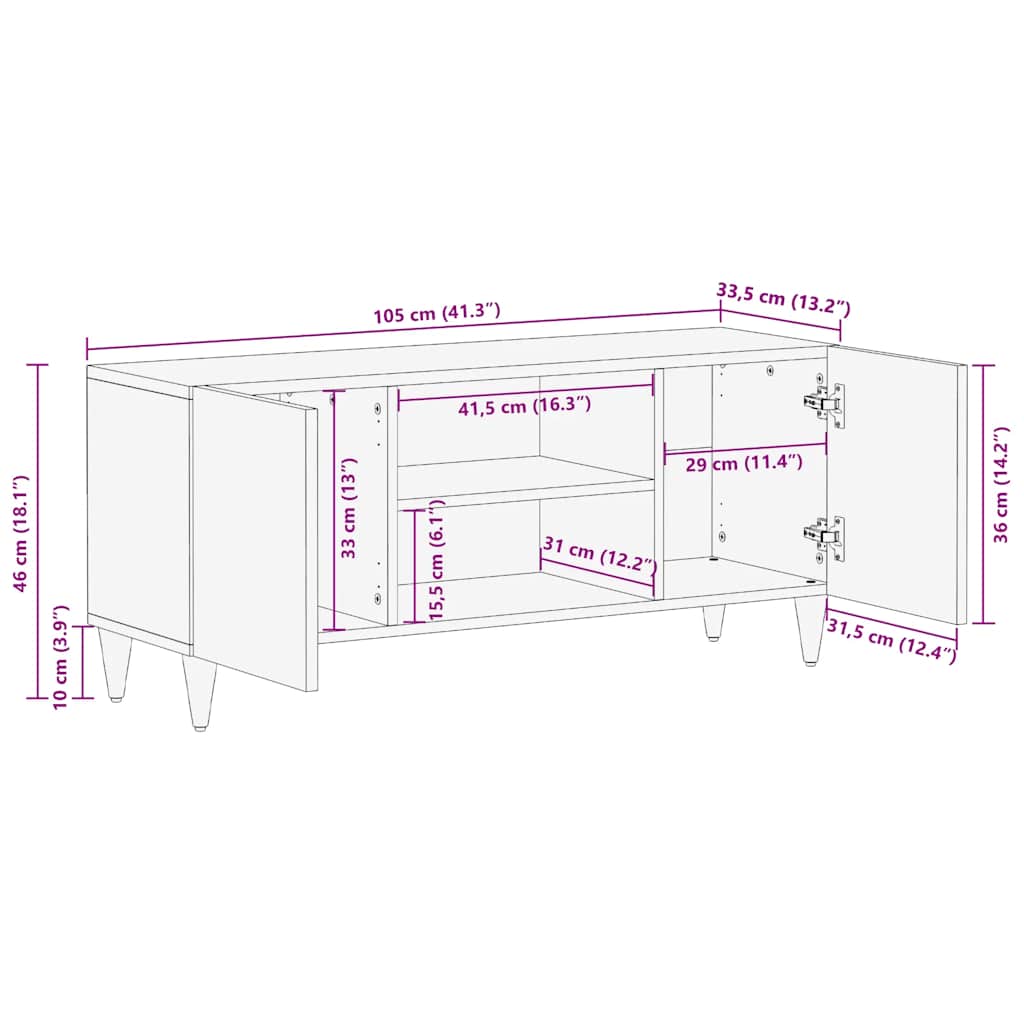 Meuble TV gris clair 105x33,5x46 cm bois massif de manguier - XIOS