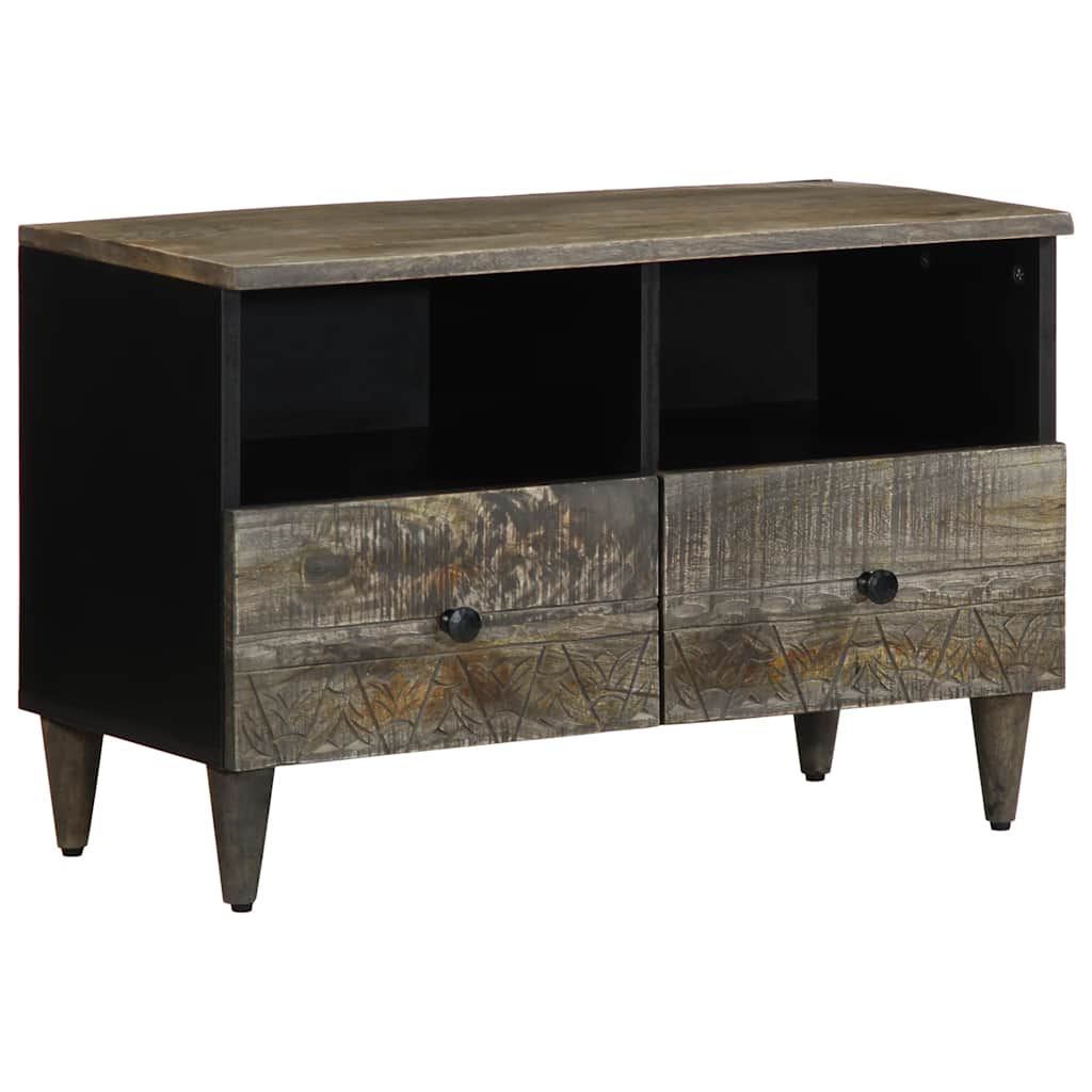 Meuble TV gris clair 70x33,5x46 cm bois massif de manguier - XIOS