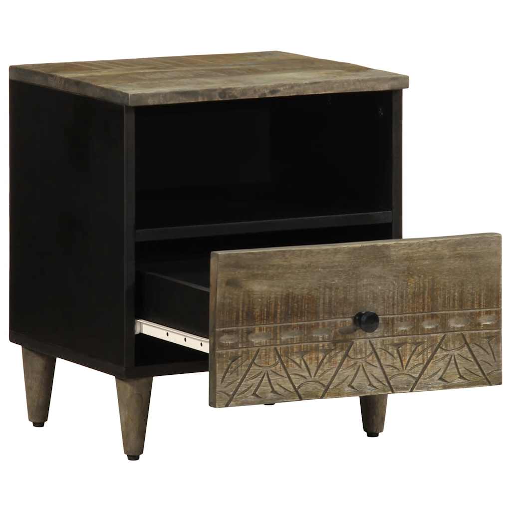 Table de chevet gris clair 40x33x46 cm bois de manguier solide - XIOS