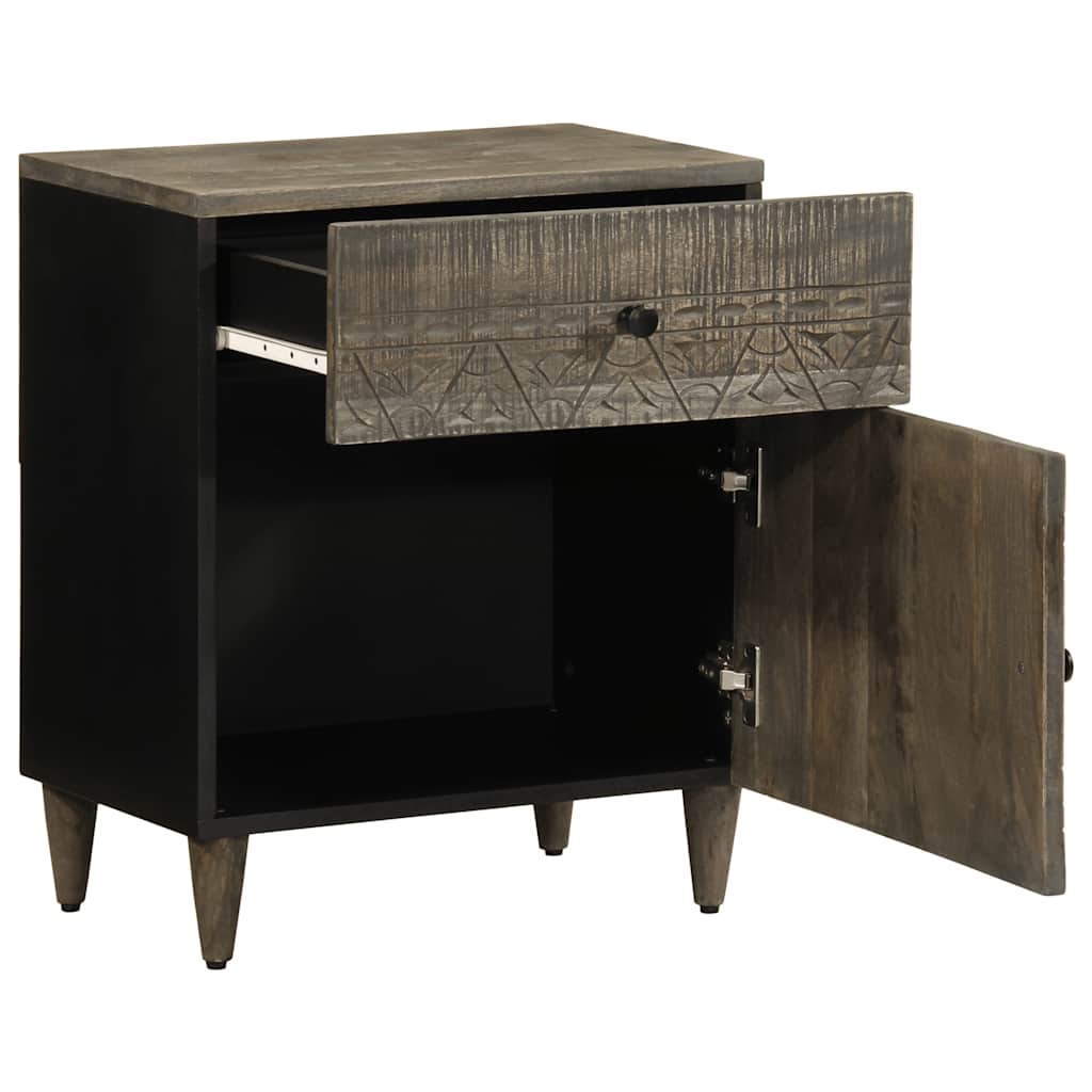 Table de chevet gris clair 50x33x60 cm bois de manguier massif - XIOS