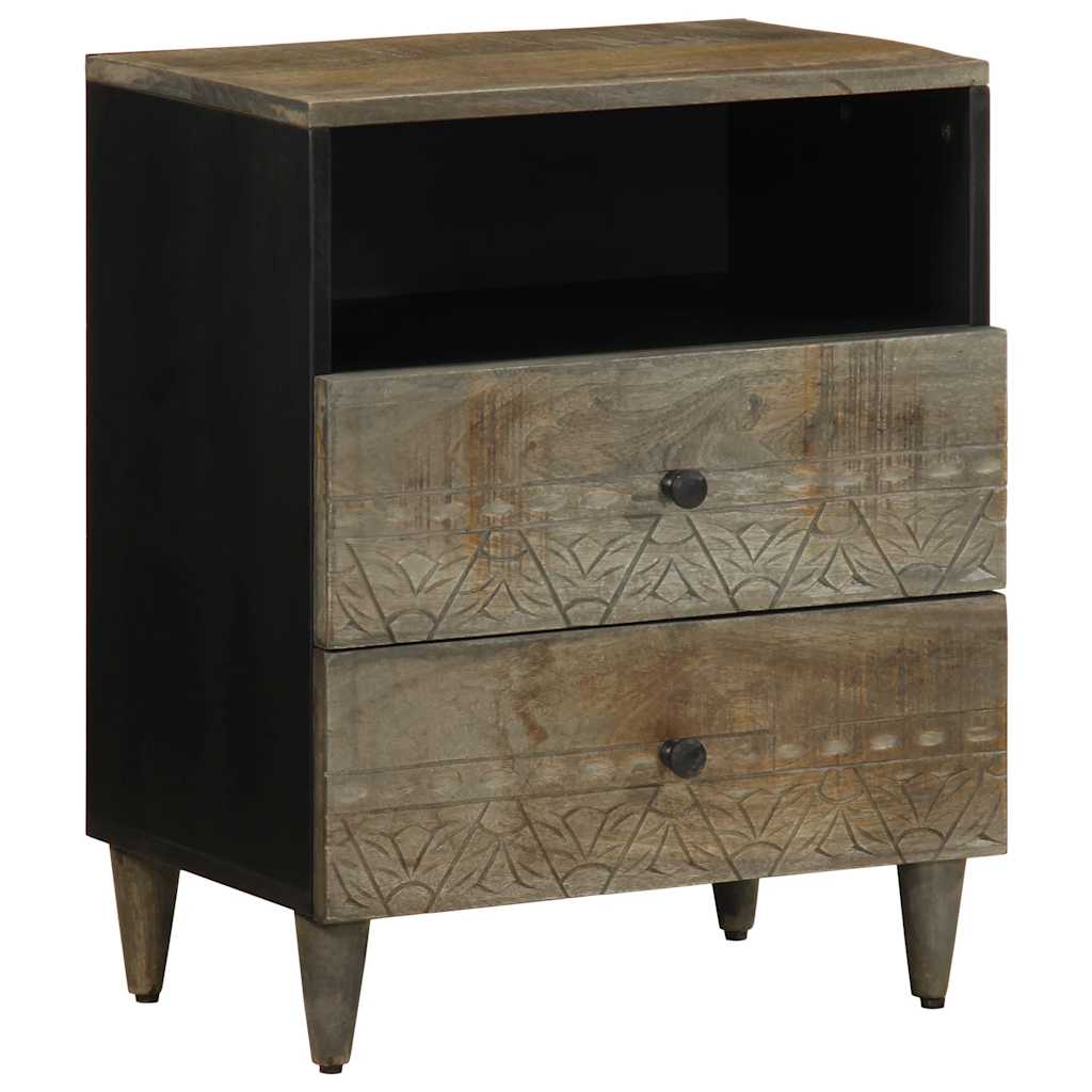 Table de chevet gris clair 50x33x60 cm bois de manguier massif - XIOS