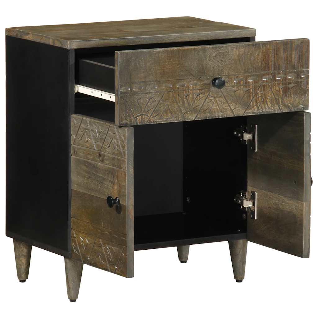 Table de chevet gris clair 50x33x60 cm bois de manguier massif - XIOS