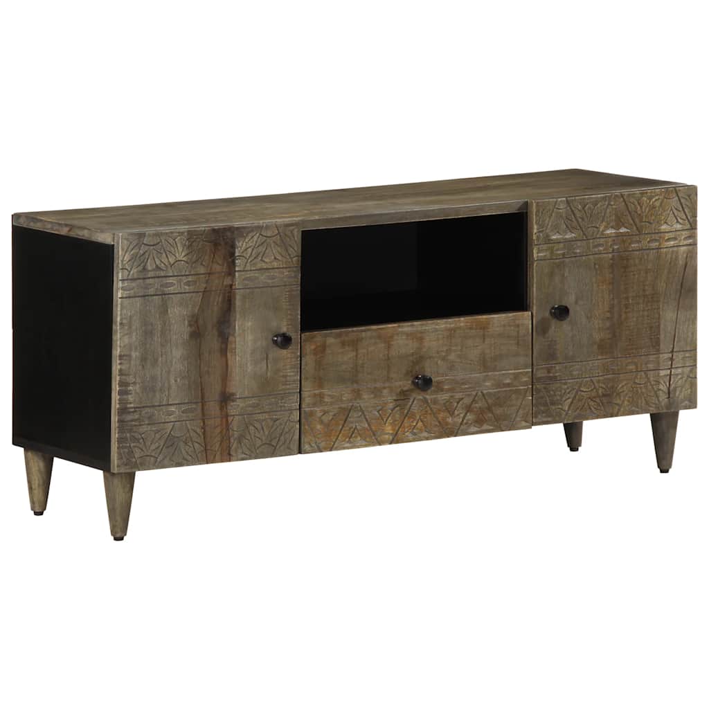 Meuble TV gris clair 105x33,5x46 cm bois massif de manguier - XIOS