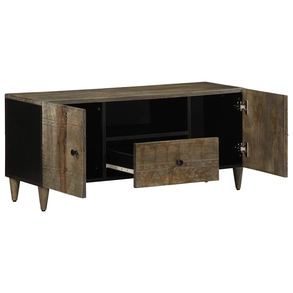 Meuble TV gris clair 105x33,5x46 cm bois massif de manguier - XIOS