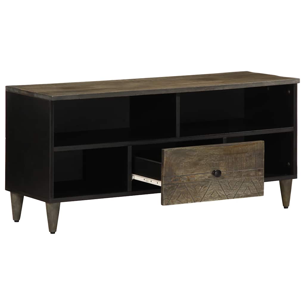 Meuble TV noir 100x33x46 cm bois massif de manguier - XIOS
