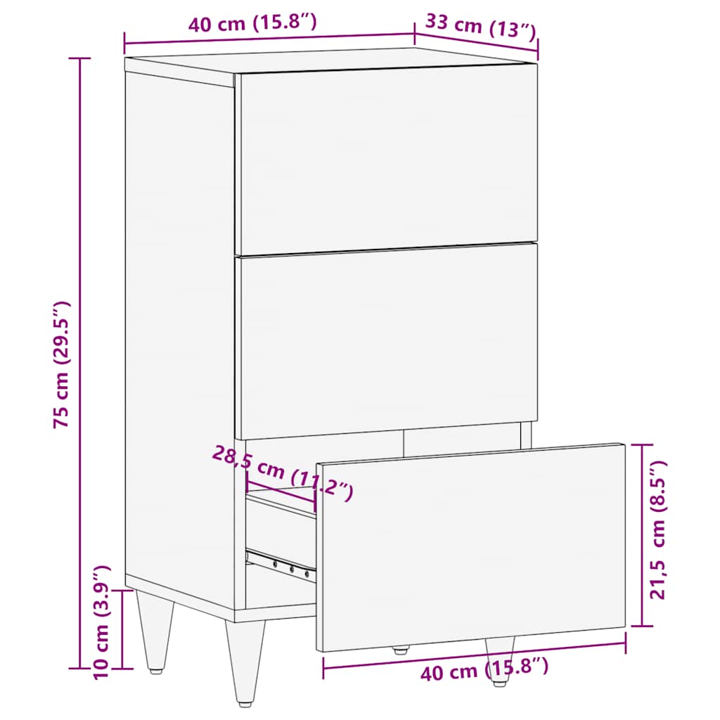 Buffet 40x33x75 cm bois massif de manguier - XIOS