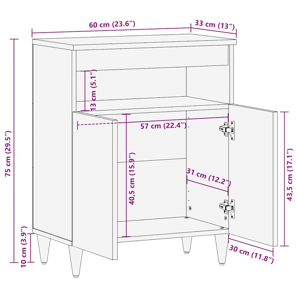 Buffet 60x33x75 cm Bois massif de manguier - XIOS