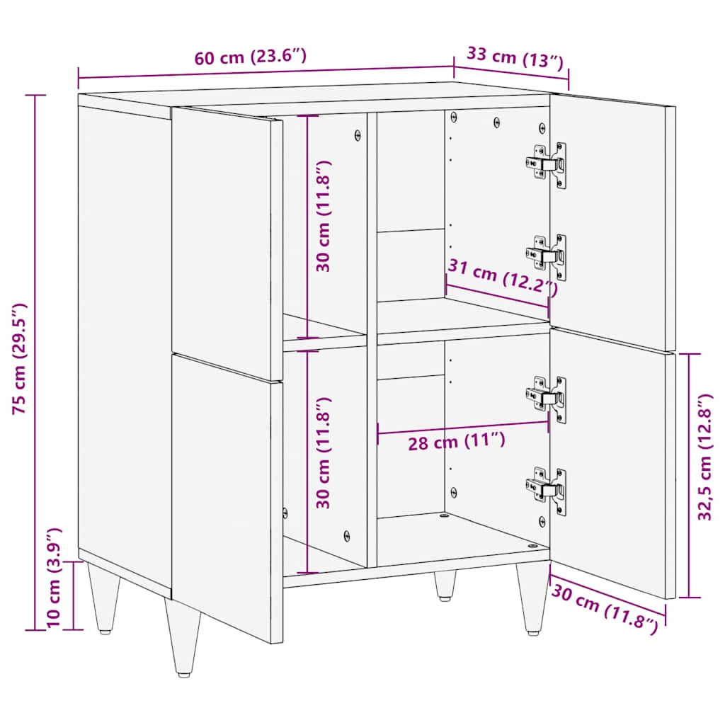 Buffet 60x33x75 cm Bois massif de manguier - XIOS