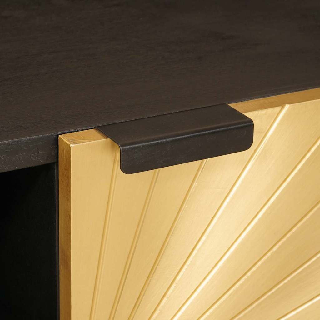 Meuble TV Noir et or 80 x 33 x 46 cm bois de manguier massif - XIOS