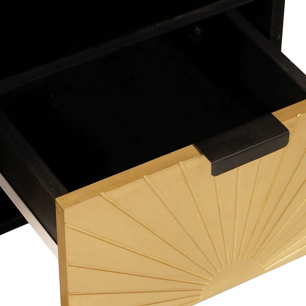 Meuble TV Noir et or 100 x 33 x 46 cm bois de manguier massif - XIOS