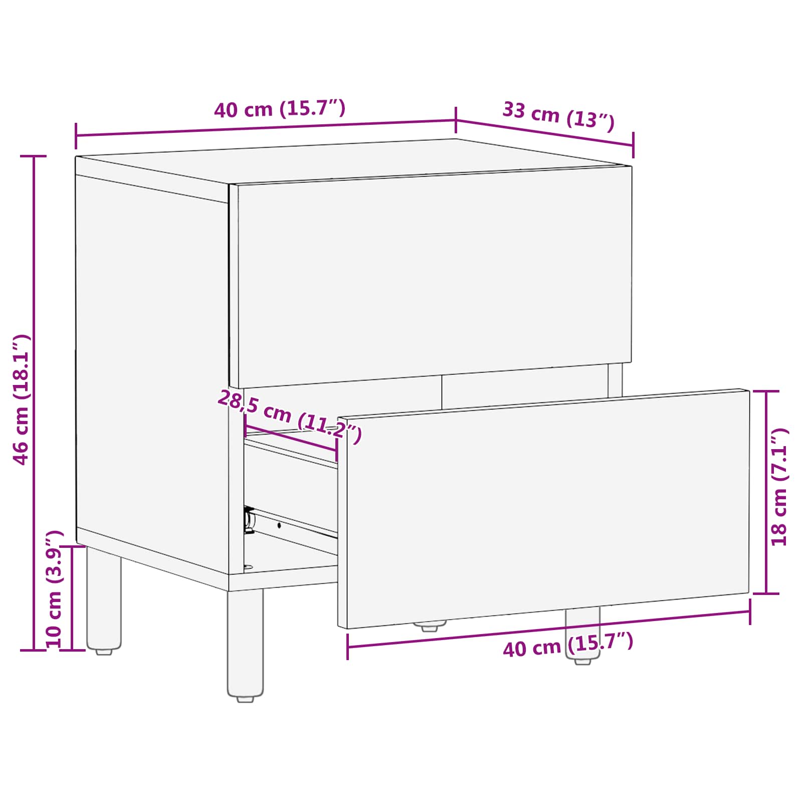Cabinet de chevet Blanc 40 x 33 x 46 cm Bois de mangue massif - XIOS