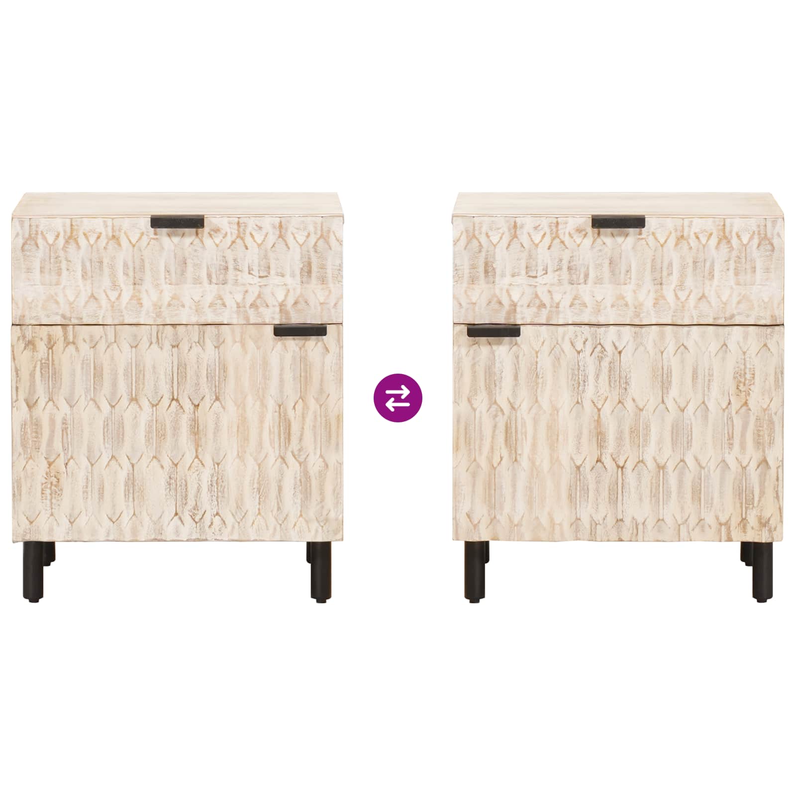 Cabinet de chevet Blanc 50 x 33 x 60 cm Bois de mangue massif - XIOS