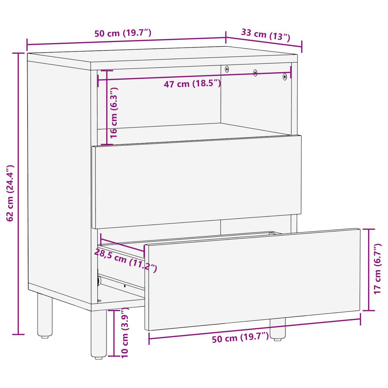 Cabinet de chevet Blanc 50 x 33 x 60 cm Bois de mangue massif - XIOS