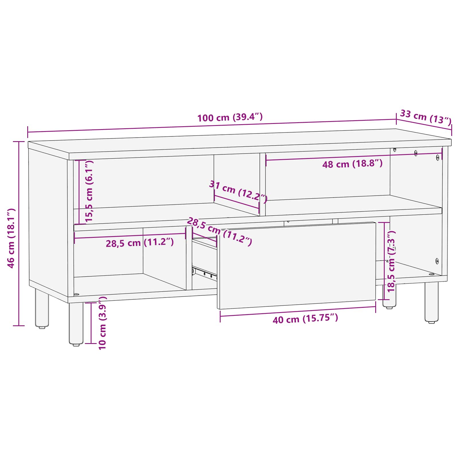 Meuble TV avec tiroir Finition Lavage Blanc 100 x 33 x 46 cm - XIOS