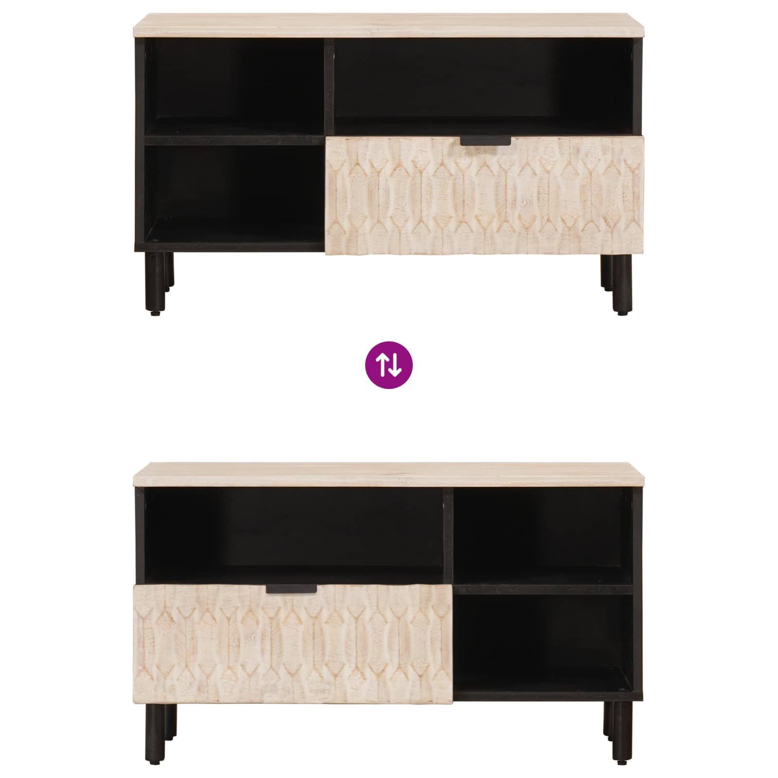 Meuble TV avec tiroir Finition Lavage Blanc 80 x 33,5 x 46 cm - XIOS