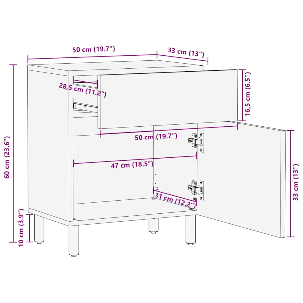 Cabinet de chevet Marron 50 x 33 x 60 cm Bois de mangue massif - XIOS