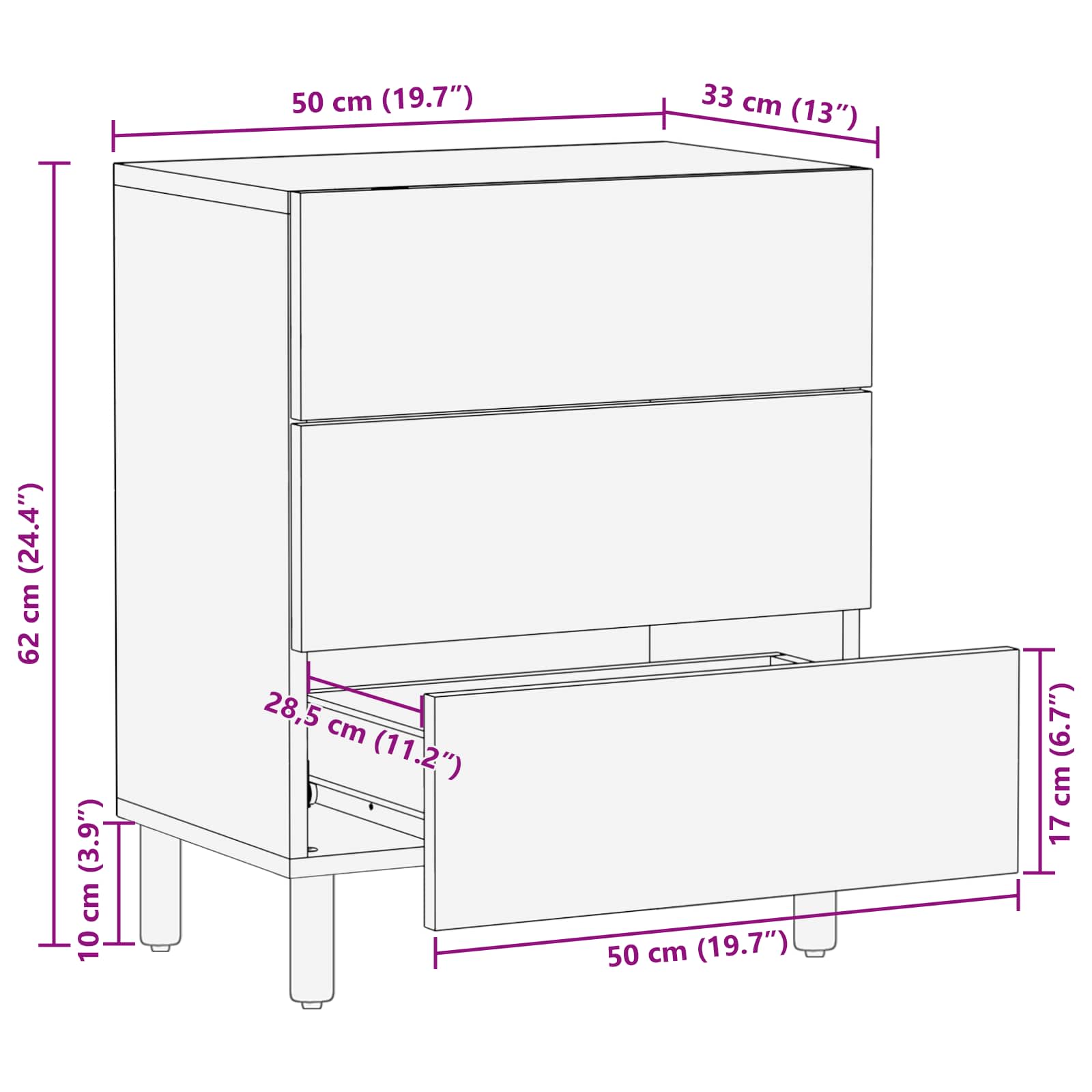 Cabinet de chevet Marron 50 x 33 x 62 cm Bois de mangue massif - XIOS