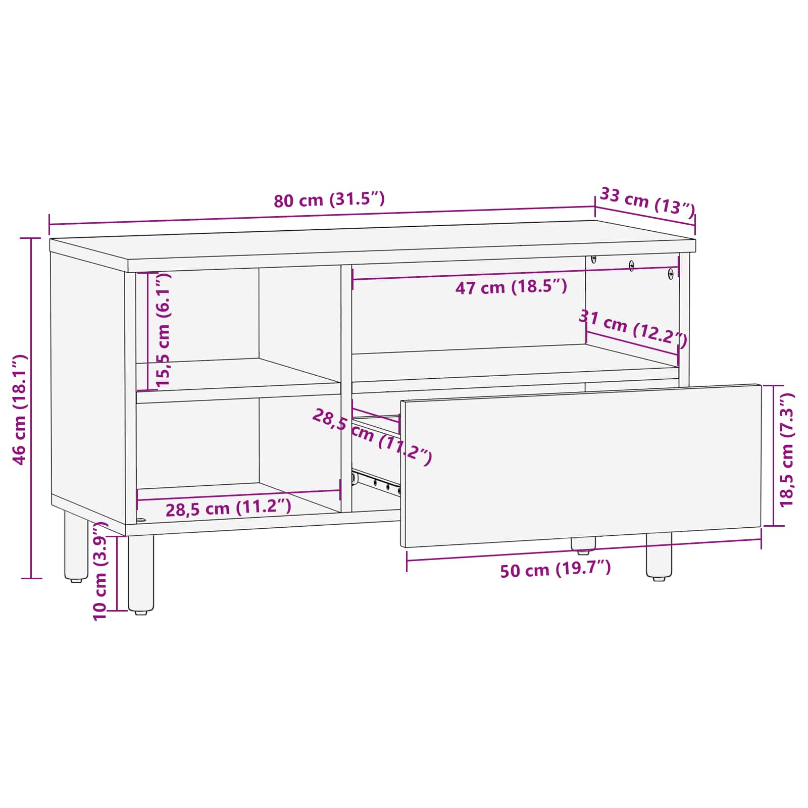 Meuble TV avec tiroir Finition Acacia Brun 80 x 33 x 46 cm - XIOS