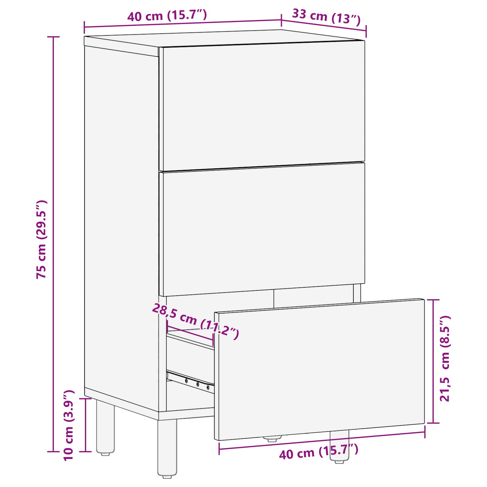Buffet avec tiroir Finition Acacia Brun 40 x 33,5 x 75 cm - XIOS