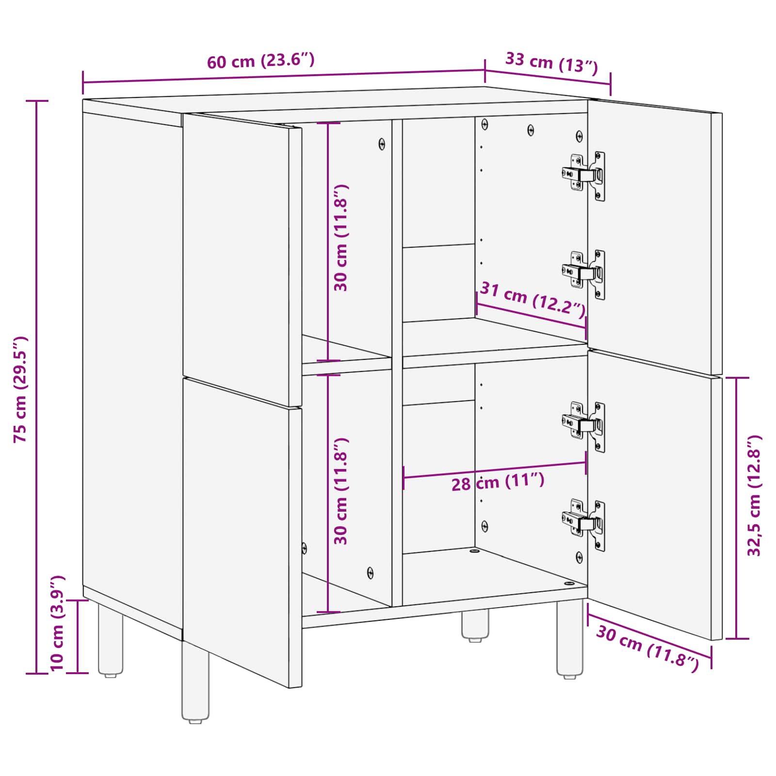 Buffet avec stockage Finition Acacia Brun 60 x 33 x 75 cm - XIOS
