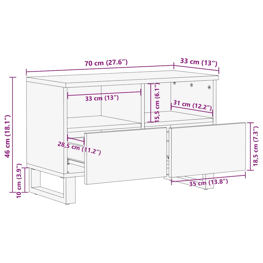 Meuble TV Marron 70 x 33 x 46 cm bois de manguier massif - XIOS