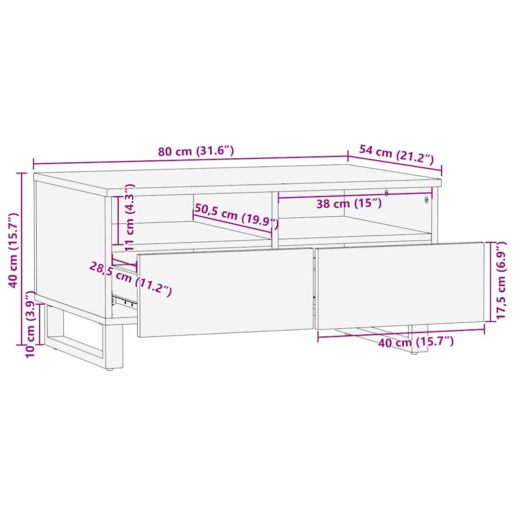 Table basse with Drawer Marron et Noir 80 x 54 x 40 cm - XIOS