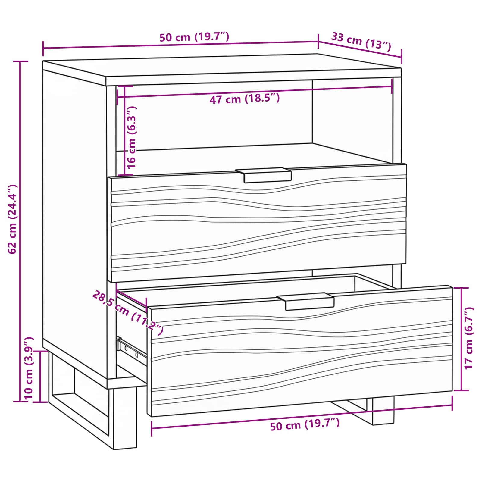 Table de chevet Blanc 50 x 33 x 62 cm Bois d'ingénierie - XIOS