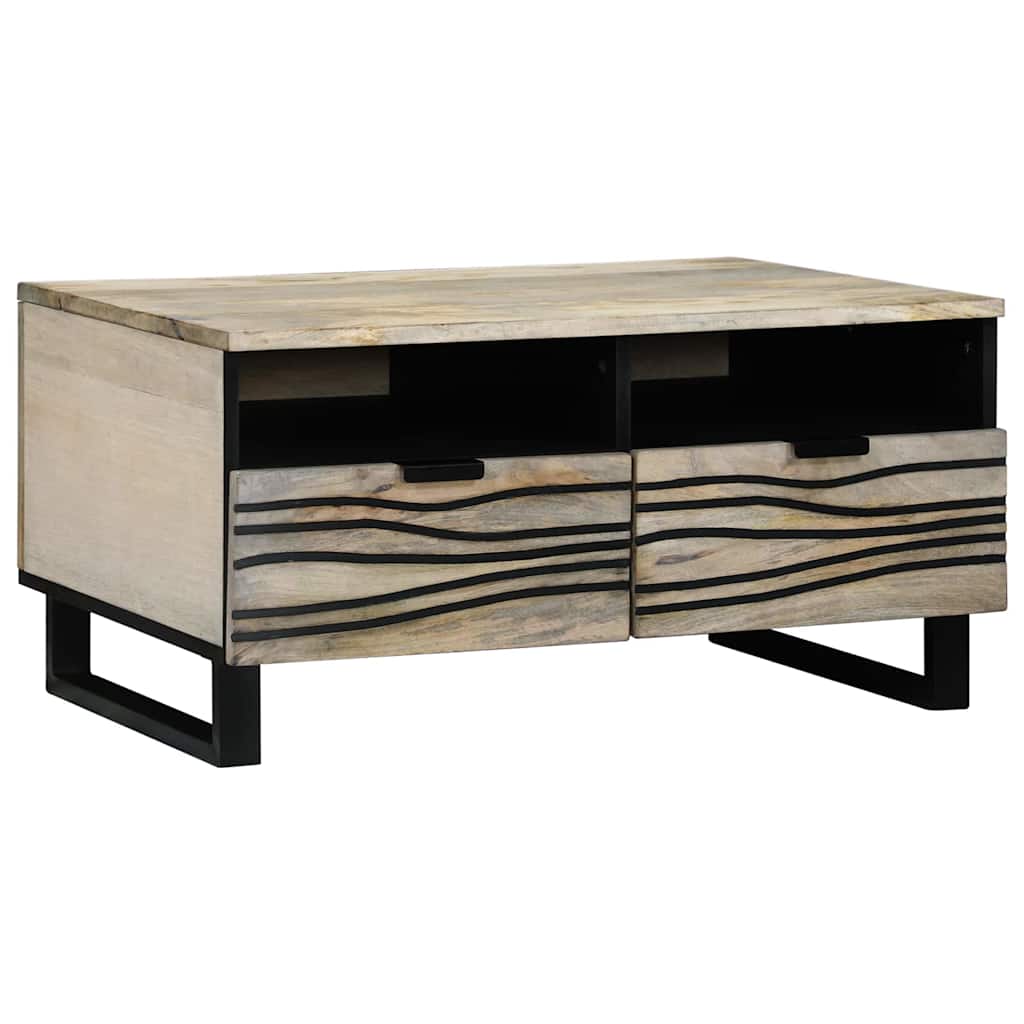 Table basse Blanc, Noir 80 x 54 x 40 cm bois de manguier massif - XIOS