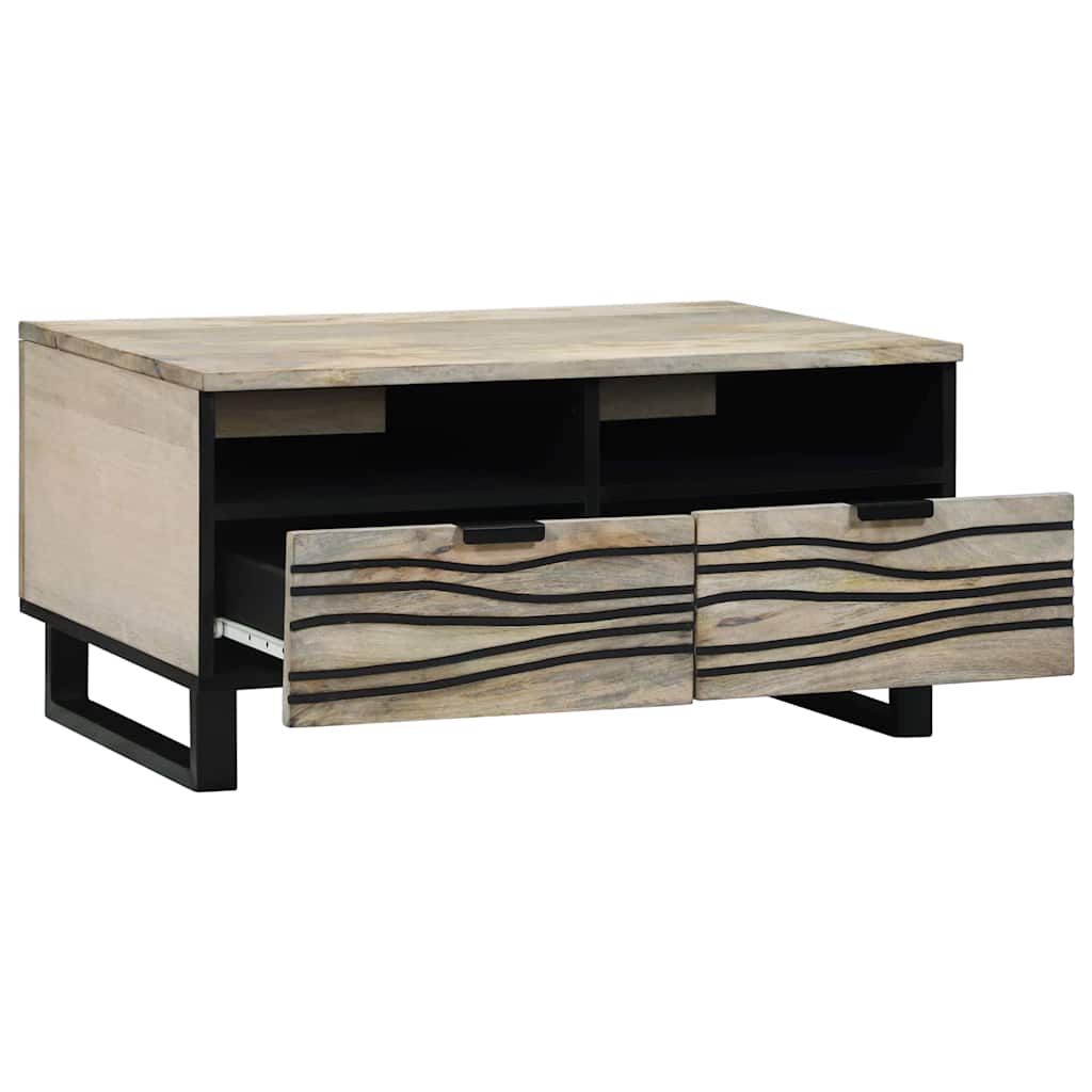 Table basse Blanc, Noir 80 x 54 x 40 cm bois de manguier massif - XIOS