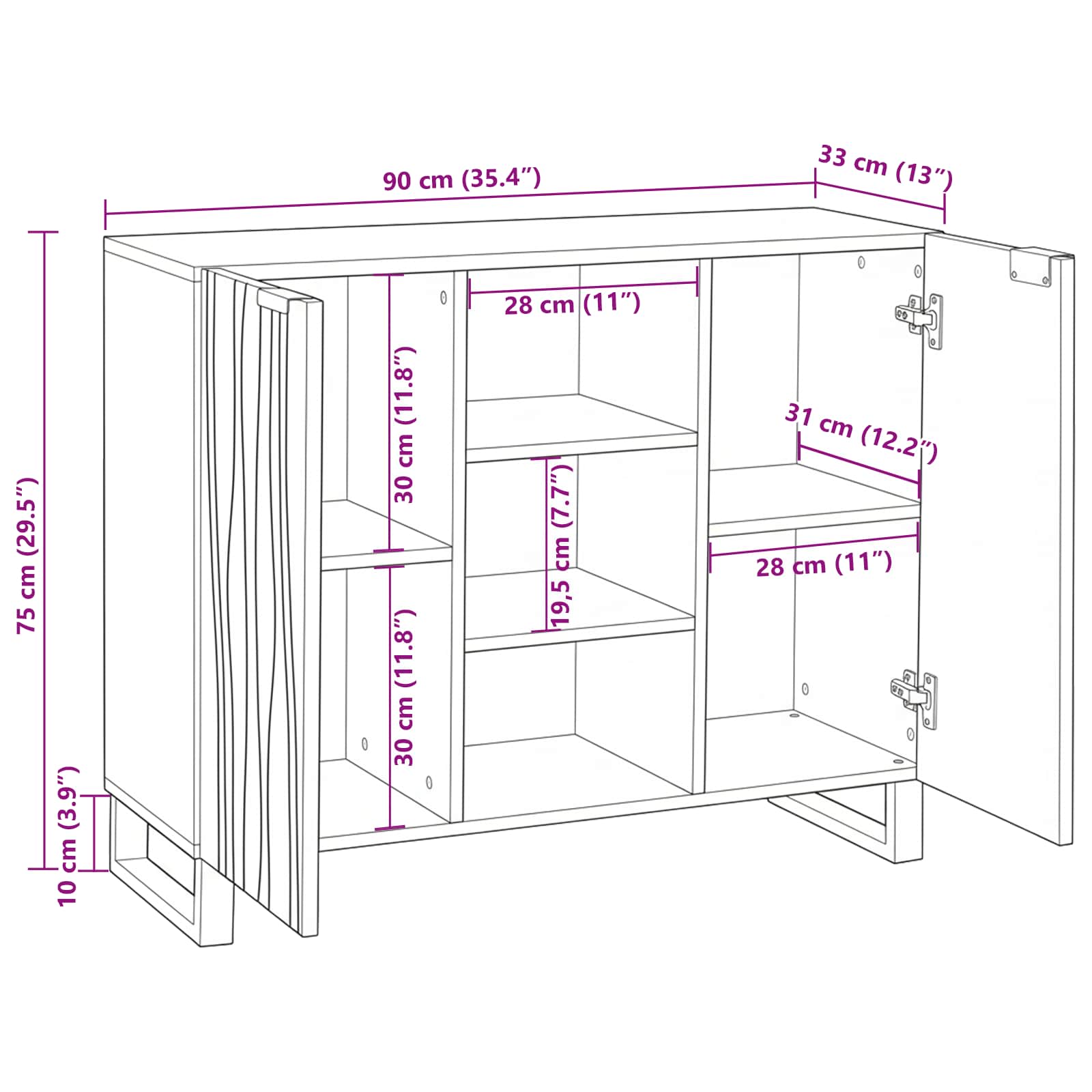 Buffet Blanc 90 x 33 x 75 cm bois de manguier massif - XIOS