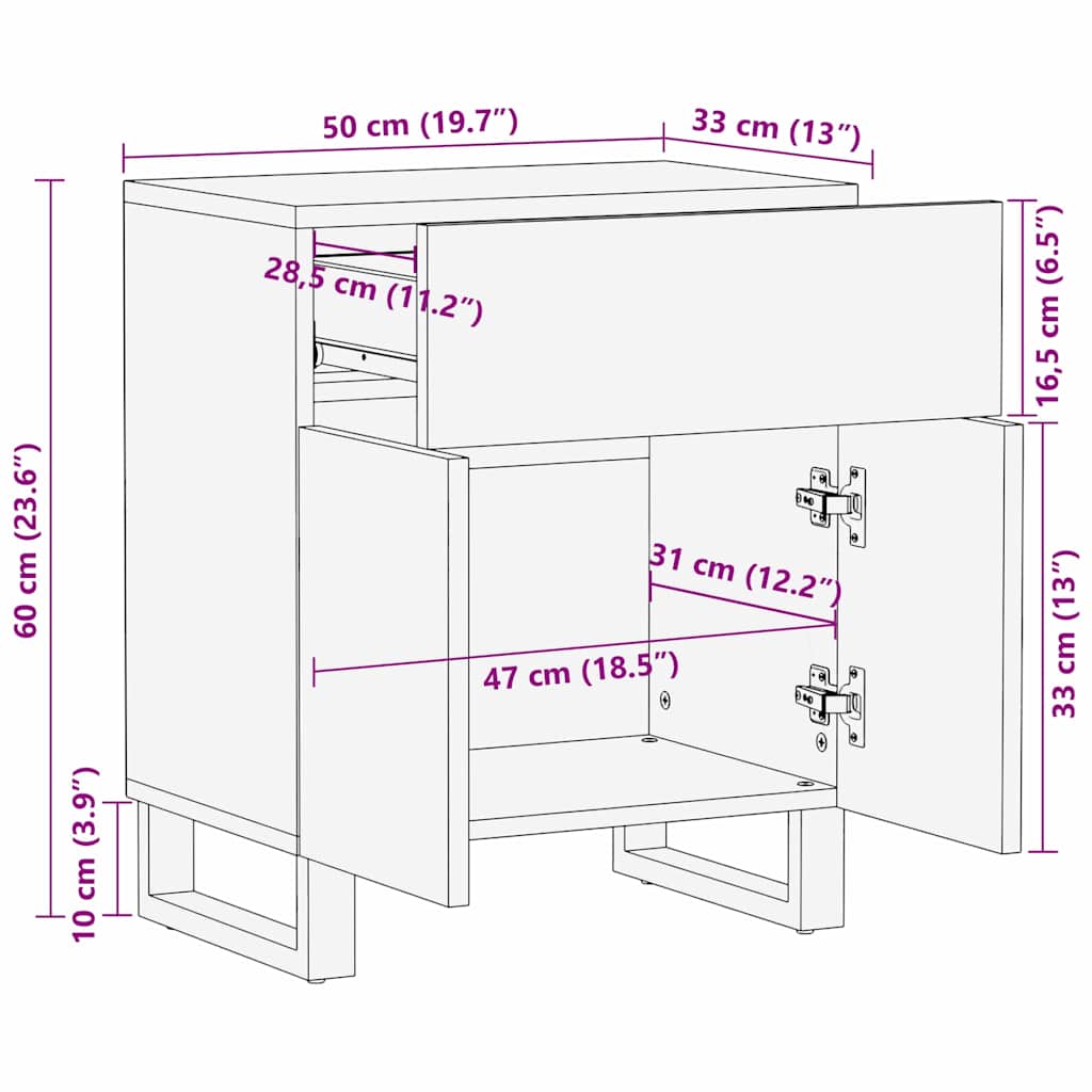 Cabinet de chevet Noyer 50 x 33 x 60 cm bois de manguier massif - XIOS