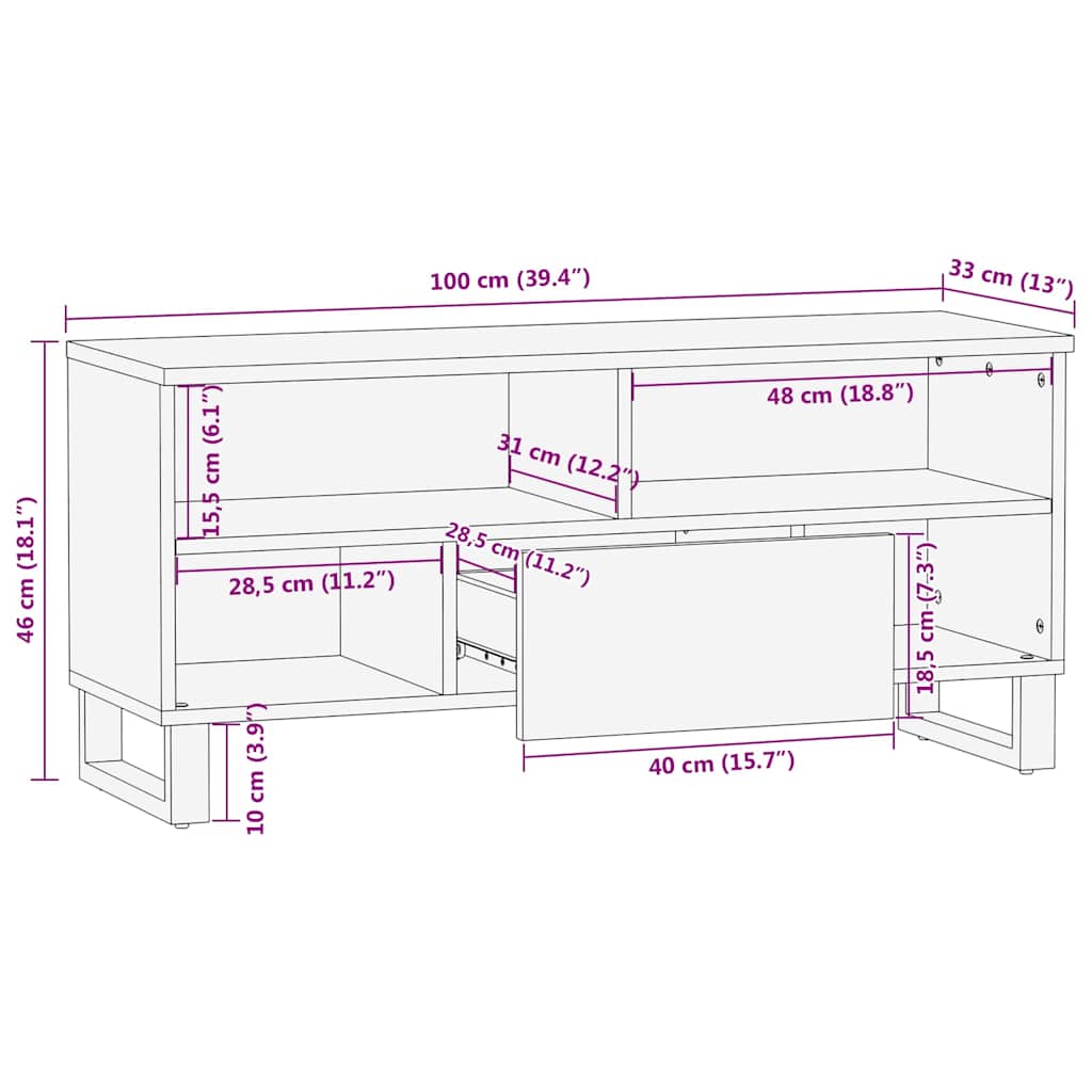 Cabinet de télé Marron 105 x 33 x 46 cm bois de manguier massif - XIOS
