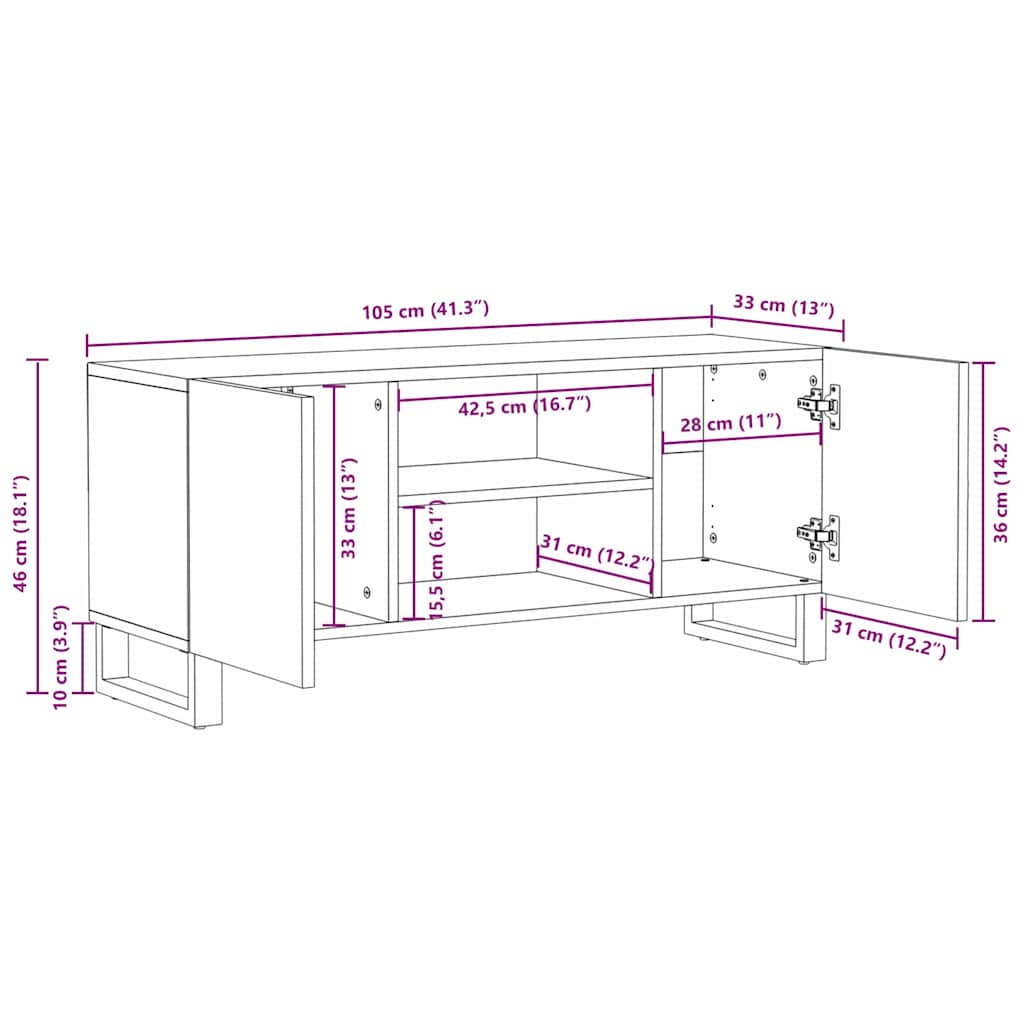 Meuble TV Marron 105 x 33,5 x 46 cm Bois de mangue massif - XIOS