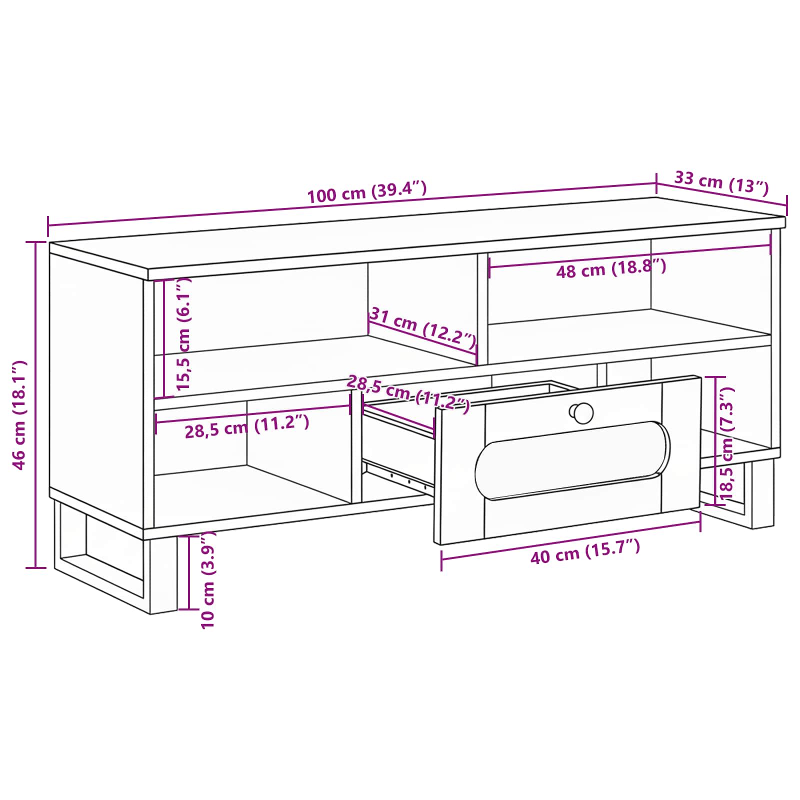 Meuble TV Marron 100 x 33 x 46 cm Bois de mangue massif - XIOS