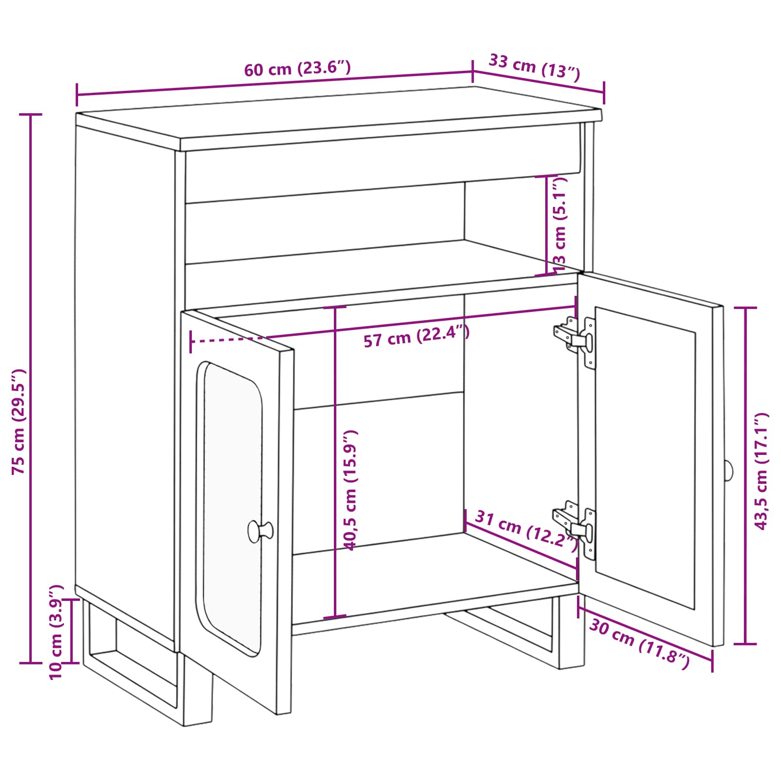 Buffet avec porte Marron 60 x 33 x 75 cm Bois de mangue massif - XIOS