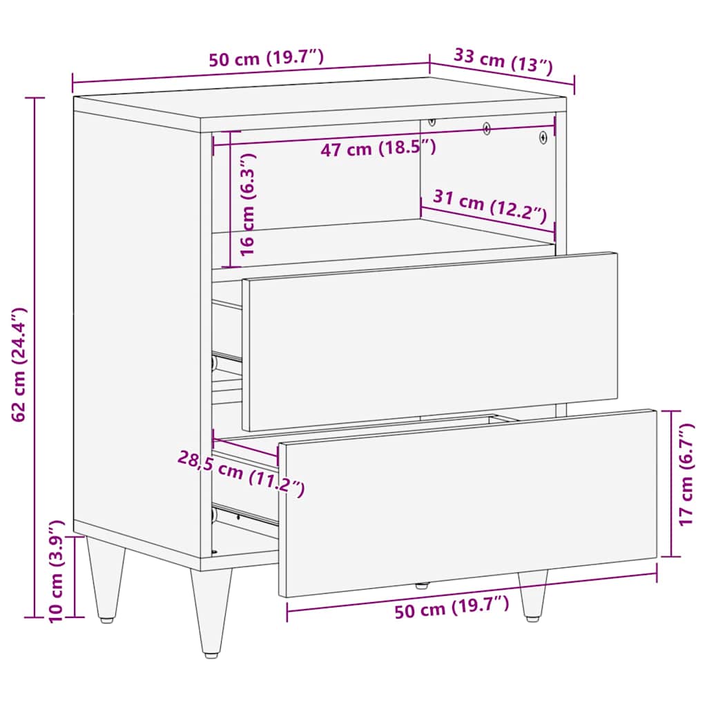 Table de chevet avec tiroir Marron clair 50 x 33 x 60 cm - XIOS